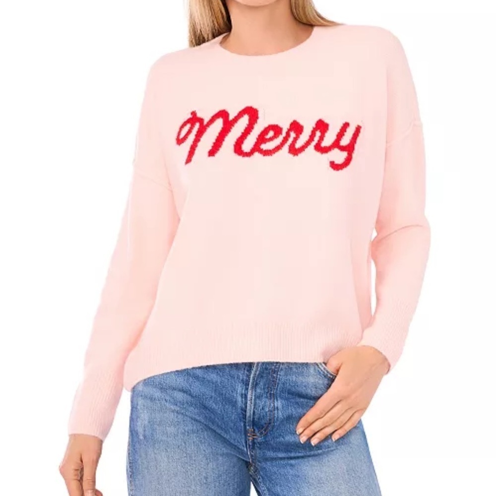 CeCe
Women's "Merry" Script Crewneck Long-Sleeve Sweater